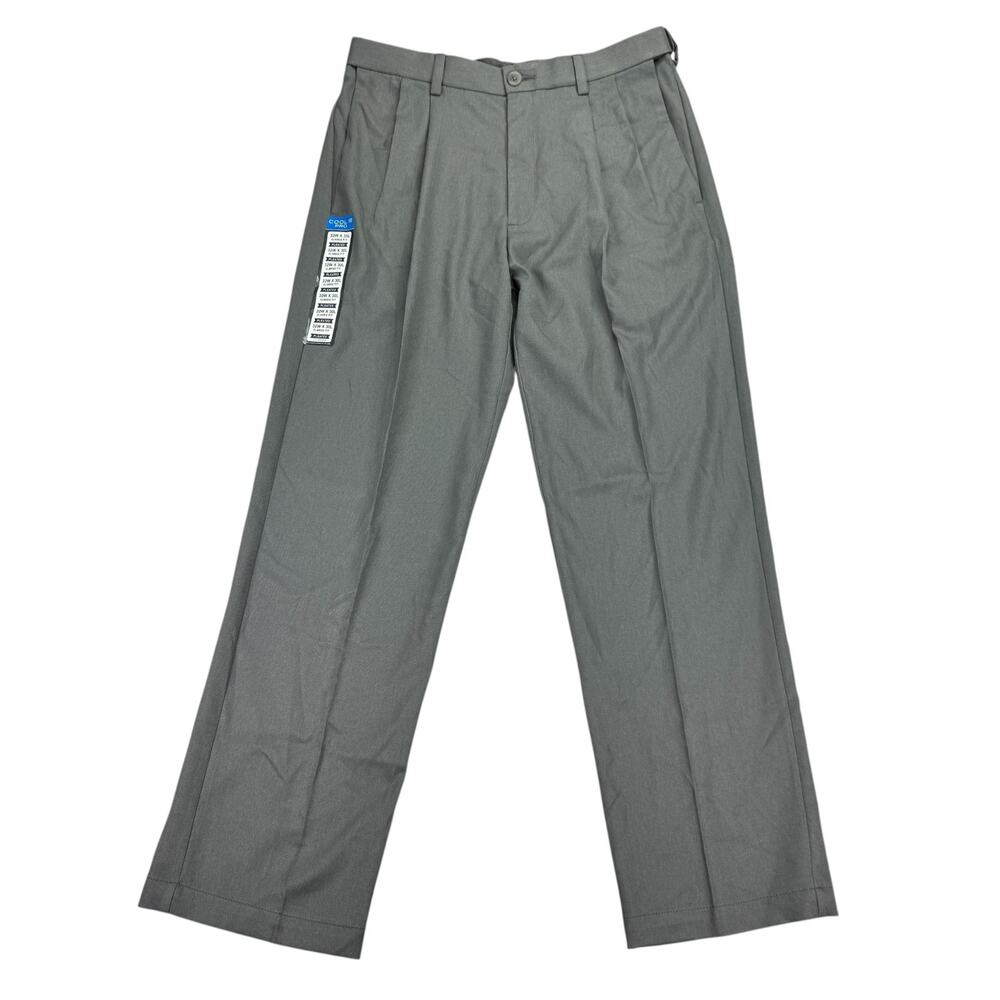 Haggar Mens Cool 18 Pro Classic Fit Pleated Stretch Dress Pants Gray 32x30